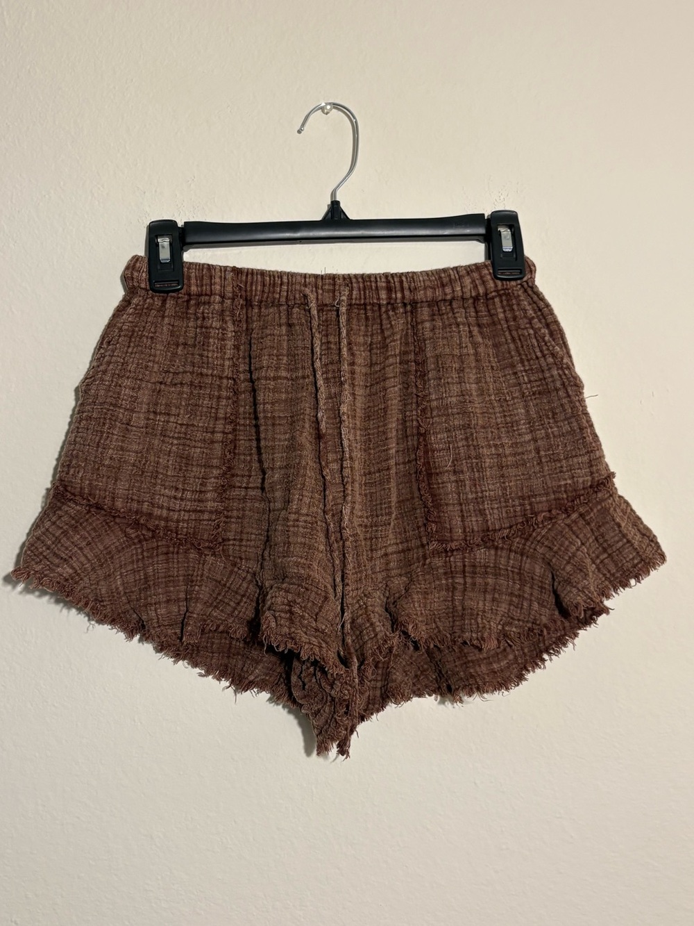 Free People FP One Penny Brown Raw Hem Tie Waist Shorts M